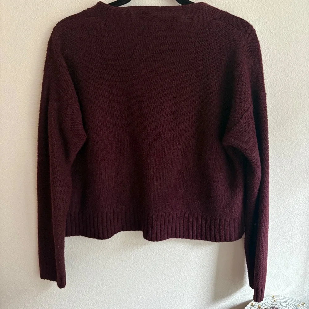 Moral Fiber Burgundy Cable Knit Cropped V Neck Button Cardigan Sweater Women XL - Picture 7 of 7